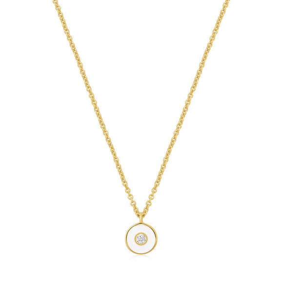 Ania Haie Optic White Enamel Disc Gold Necklace