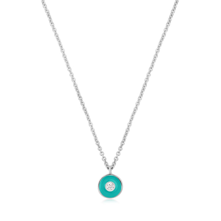 Ania Haie Teal Enamel Disc Silver Necklace