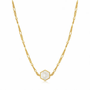 Compass Emblem Gold Figaro Chain Necklace