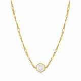 Compass Emblem Gold Figaro Chain Necklace