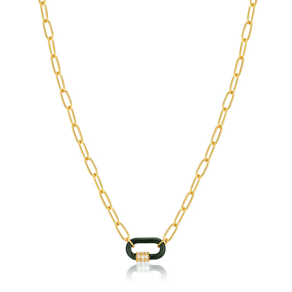 Ania Haie Forest Green Enamel Carabiner Gold Necklace
