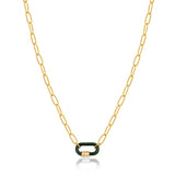 Ania Haie Forest Green Enamel Carabiner Gold Necklace