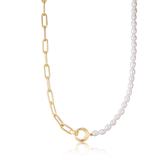 Ania Haie Gold Pearl Chunky Link Chain Necklace N043-01G