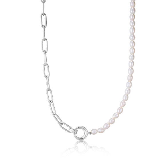 Ania Haie Silver Pearl Chunky Link Chain Necklace N043-01H