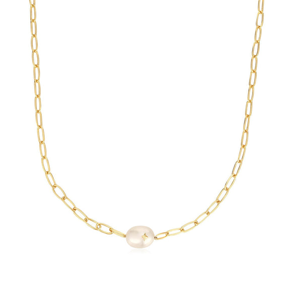 Ania Haie Gold Pearl Sparkle Chunky Chain Necklace N043-05G