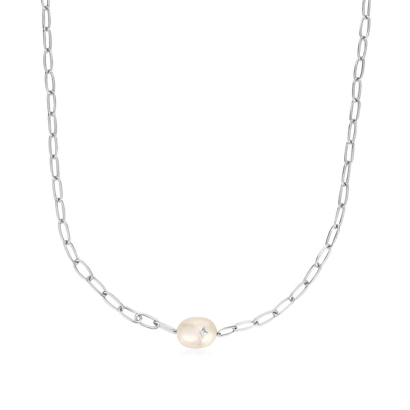 Ania Haie Silver Pearl Sparkle Chunky Chain Necklace N043-05H