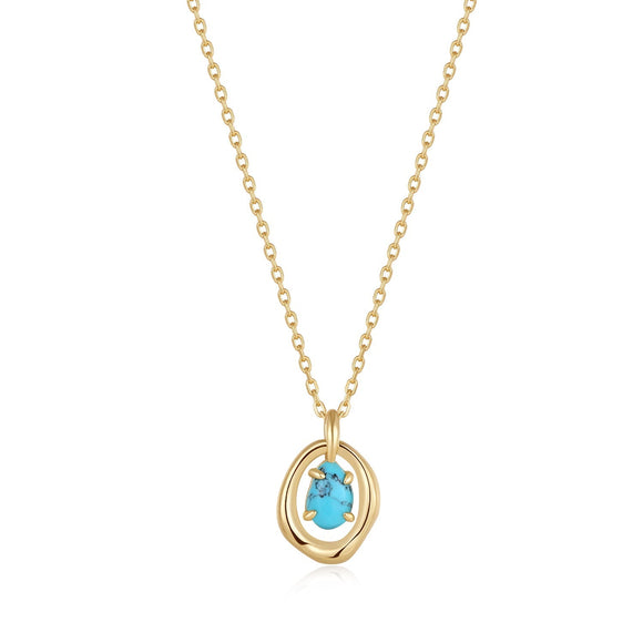 Ania Haie Gold Turquoise Wave Circle Pendant Necklace N044-03G