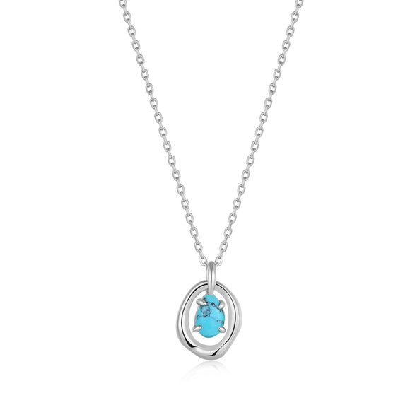 Ania Haie Silver Turquoise Wave Circle Pendant Necklace N044-03H