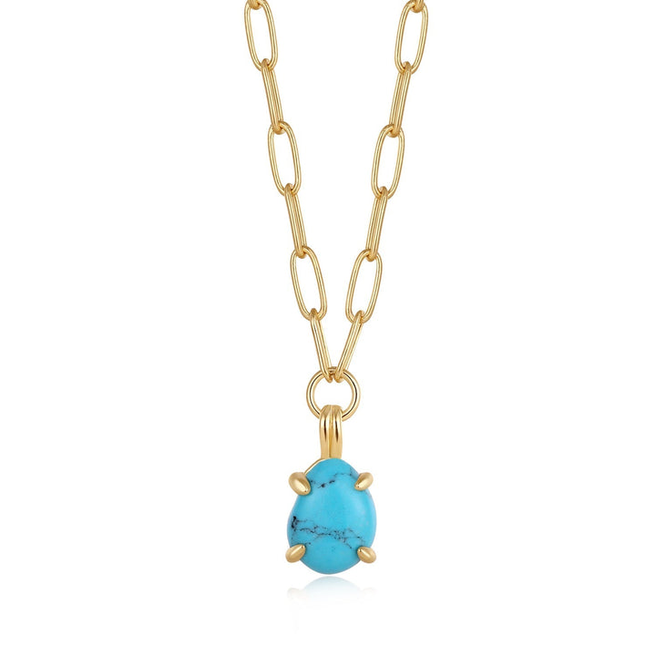 Ania Haie Gold Turquoise Chunky Chain Drop Pendant Necklace N044-04G