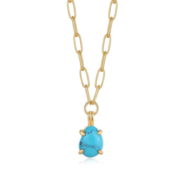 Ania Haie Gold Turquoise Chunky Chain Drop Pendant Necklace N044-04G