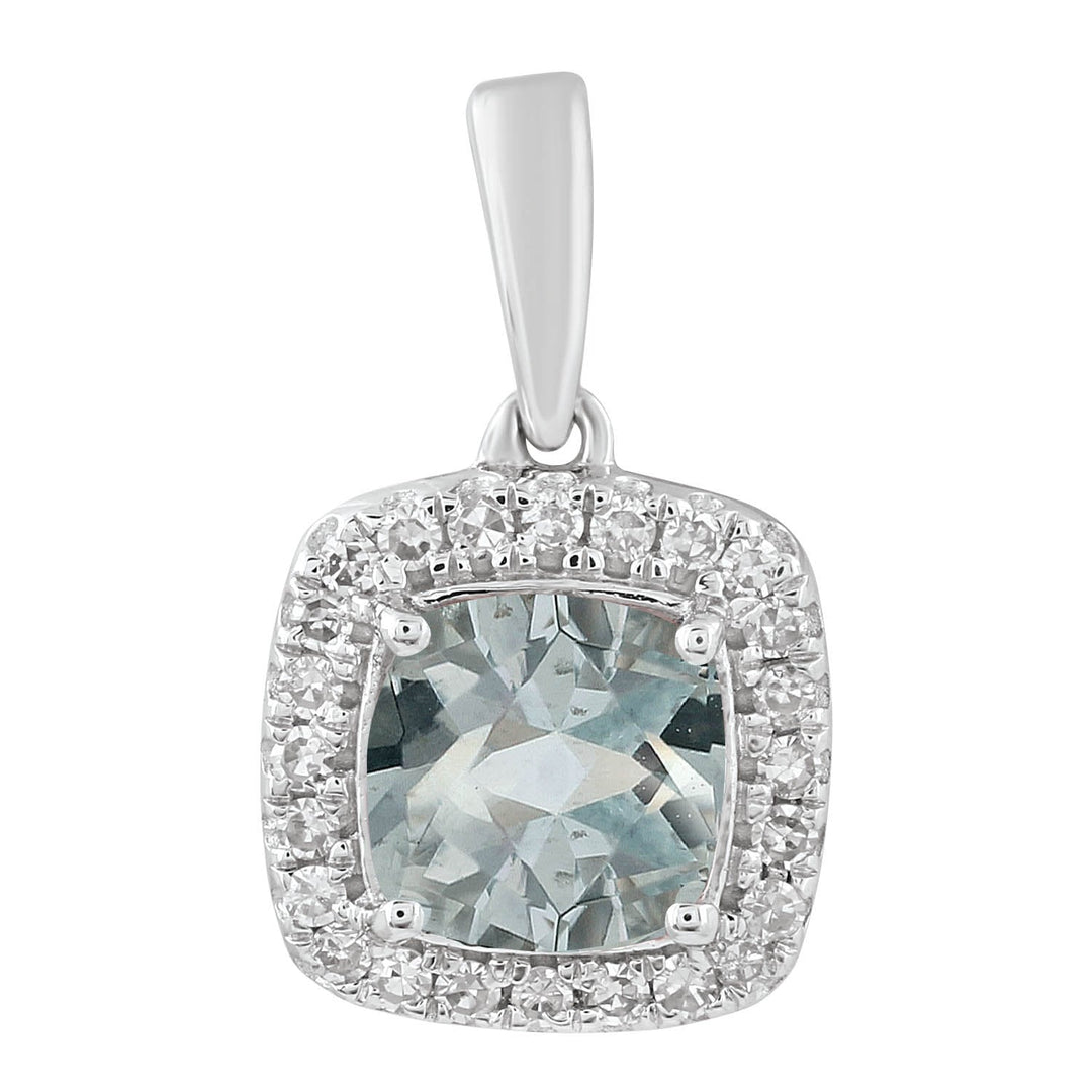 Aquamarine Pendant with 0.08ct Diamonds in 9K White Gold