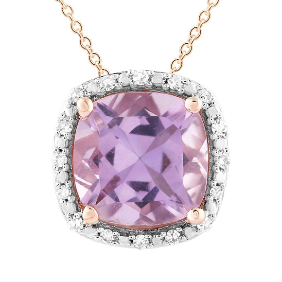 Pink Amethyst Necklace with 0.05ct Diamonds in 9K Rose Gold