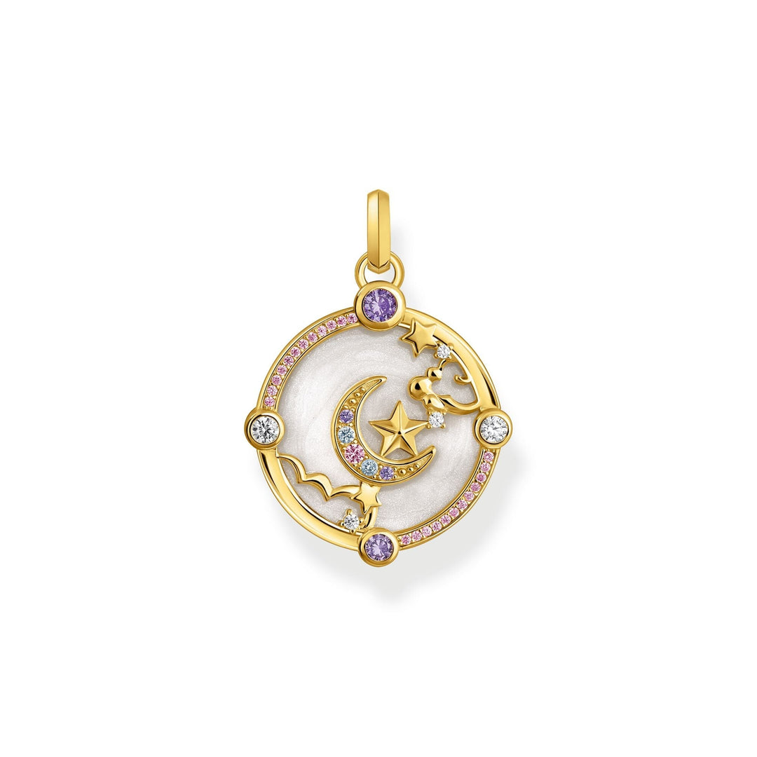 THOMAS SABO Gold Crescent Moon Pendant with Colourful Stones TPE954Y