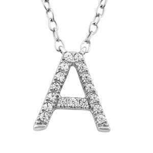 Initial 'A' Necklace with 0.06ct Diamonds in 9K White Gold