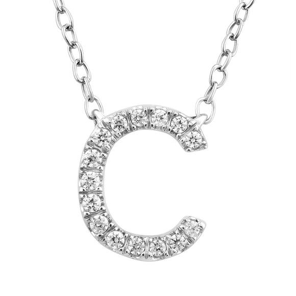 Initial 'C' Necklace with 0.06ct Diamonds in 9K White Gold