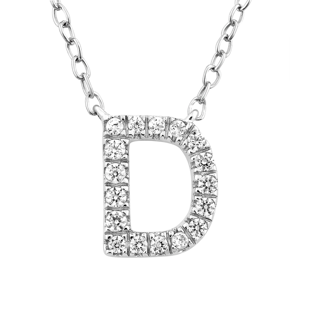 Initial 'D' Necklace with 0.09ct Diamonds in 9K White Gold