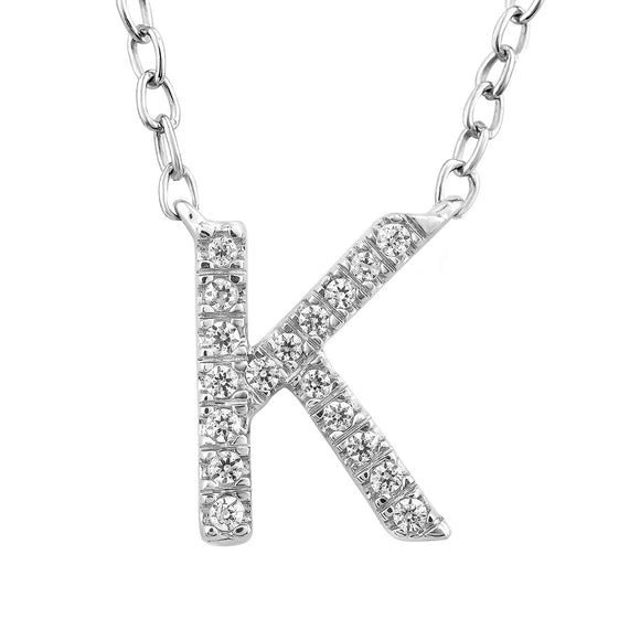 Initial 'K' Necklace with 0.06ct Diamonds in 9K White Gold