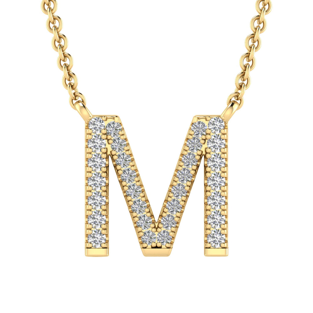 Initial 'M' Necklace with 0.09ct Diamonds in 9K Yellow Gold - PF-6275-Y