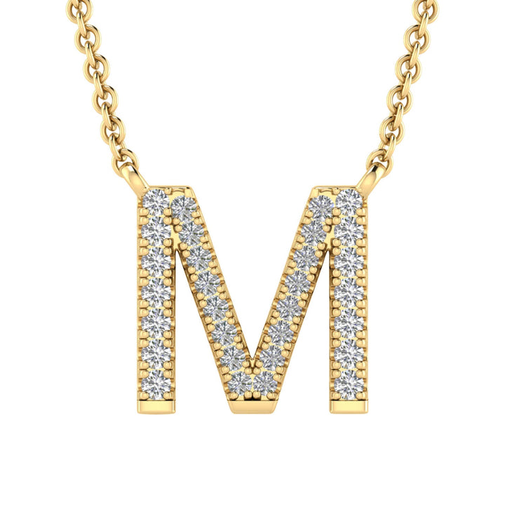 Initial 'M' Necklace with 0.09ct Diamonds in 9K Yellow Gold - PF-6275-Y