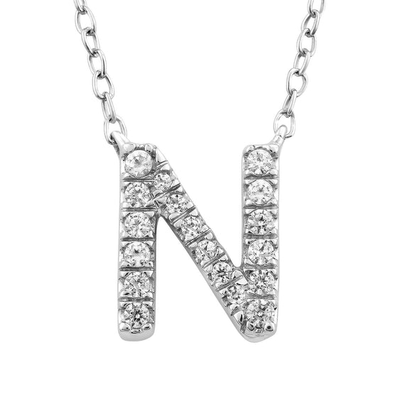 Initial 'N' Necklace with 0.09ct Diamonds in 9K White Gold