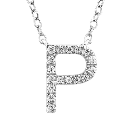 Initial 'P' Necklace with 0.06ct Diamonds in 9K White Gold