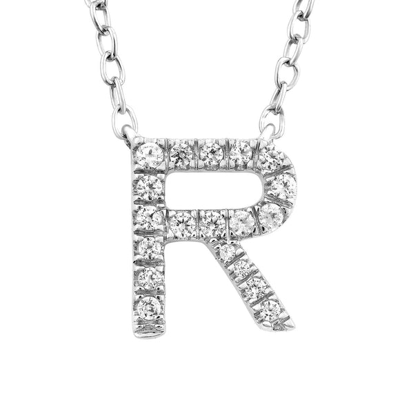 Initial 'R' Necklace with 0.09ct Diamonds in 9K White Gold