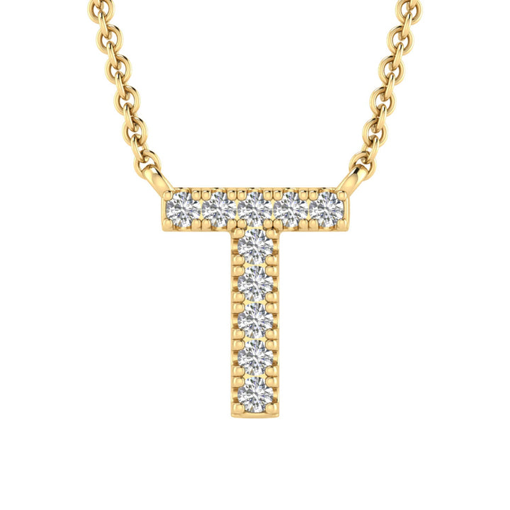 Initial 'T' Necklace with 0.06ct Diamonds in 9K Yellow Gold - PF-6282-Y