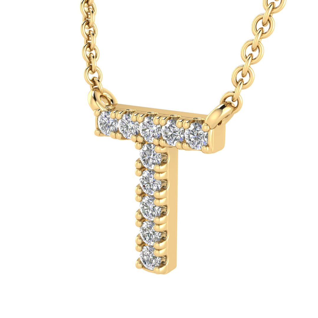 Initial 'T' Necklace with 0.06ct Diamonds in 9K Yellow Gold - PF-6282-Y