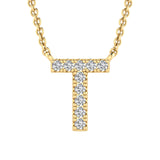 Initial 'T' Necklace with 0.06ct Diamonds in 9K Yellow Gold - PF-6282-Y