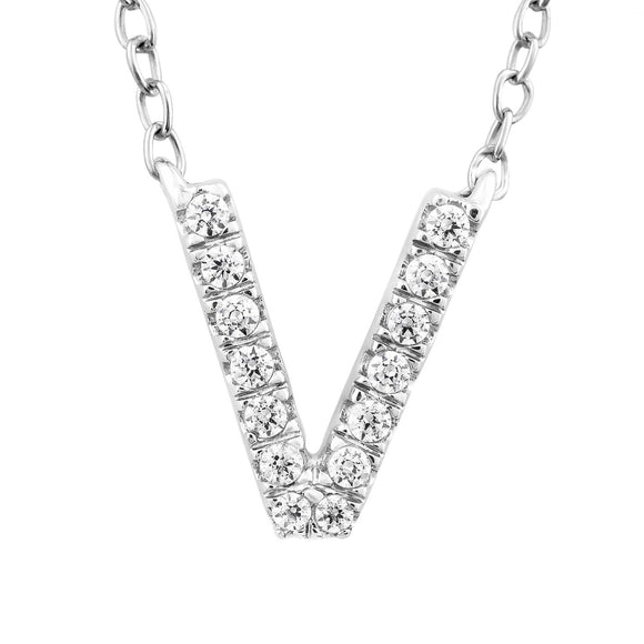 Initial 'V' Necklace with 0.06ct Diamonds in 9K White Gold