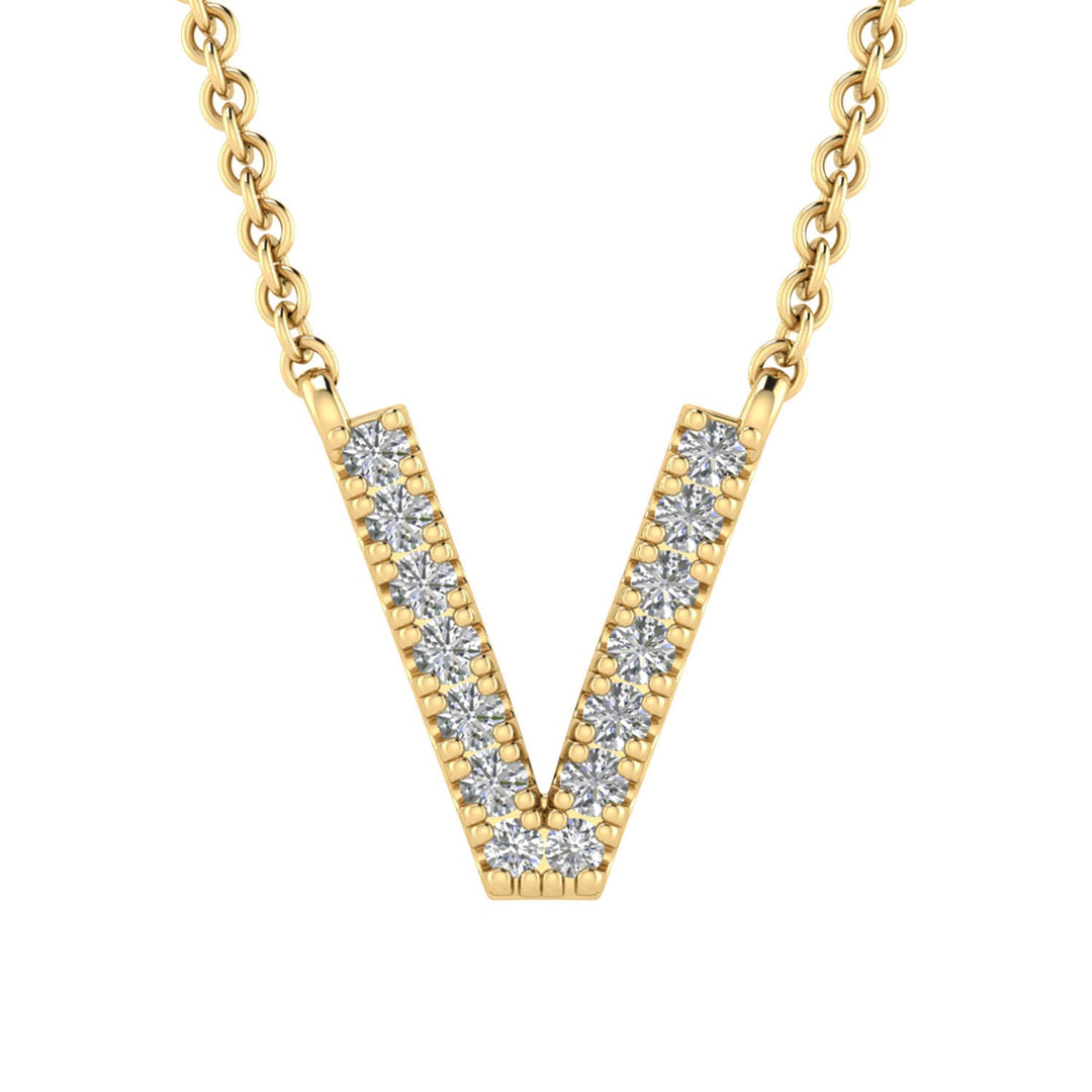 Initial 'V' Necklace with 0.06ct Diamonds in 9K Yellow Gold - PF-6284-Y