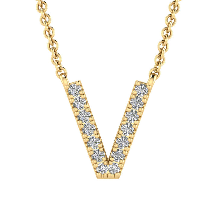 Initial 'V' Necklace with 0.06ct Diamonds in 9K Yellow Gold - PF-6284-Y