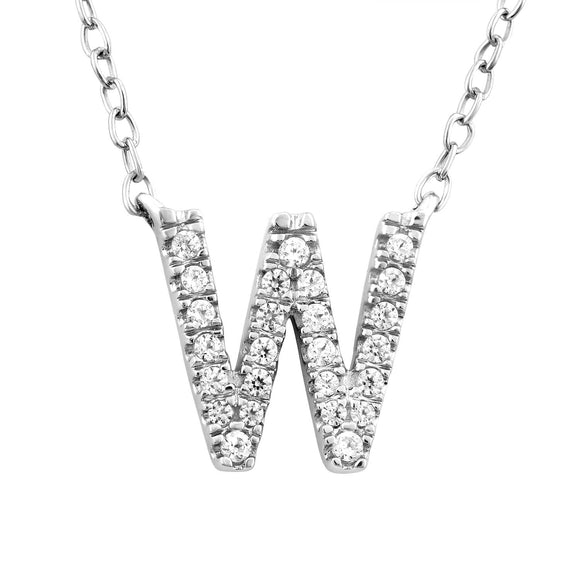 Initial 'W' Necklace with 0.09ct Diamonds in 9K White Gold