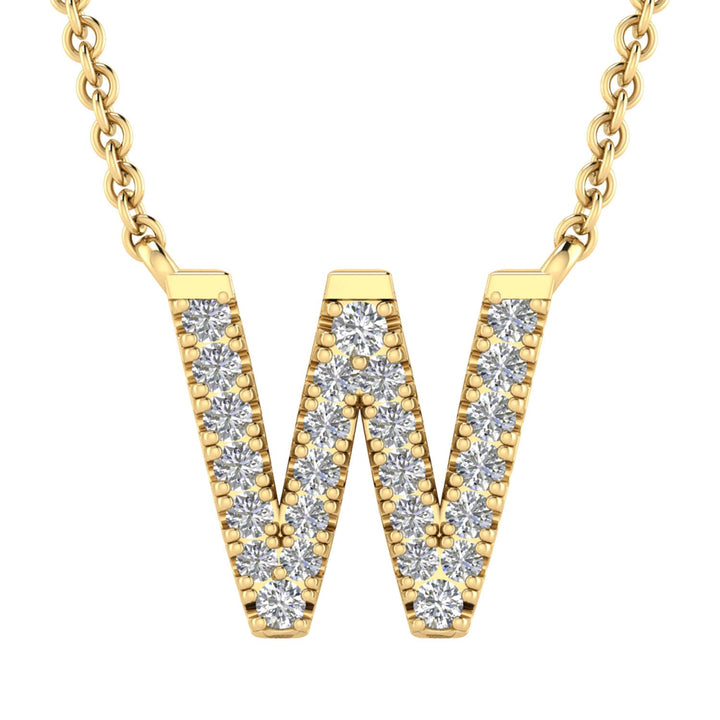 Initial 'W' Necklace with 0.09ct Diamonds in 9K Yellow Gold - PF-6285-Y