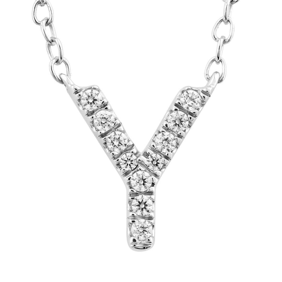 Initial 'Y' Necklace with 0.06ct Diamonds in 9K White Gold