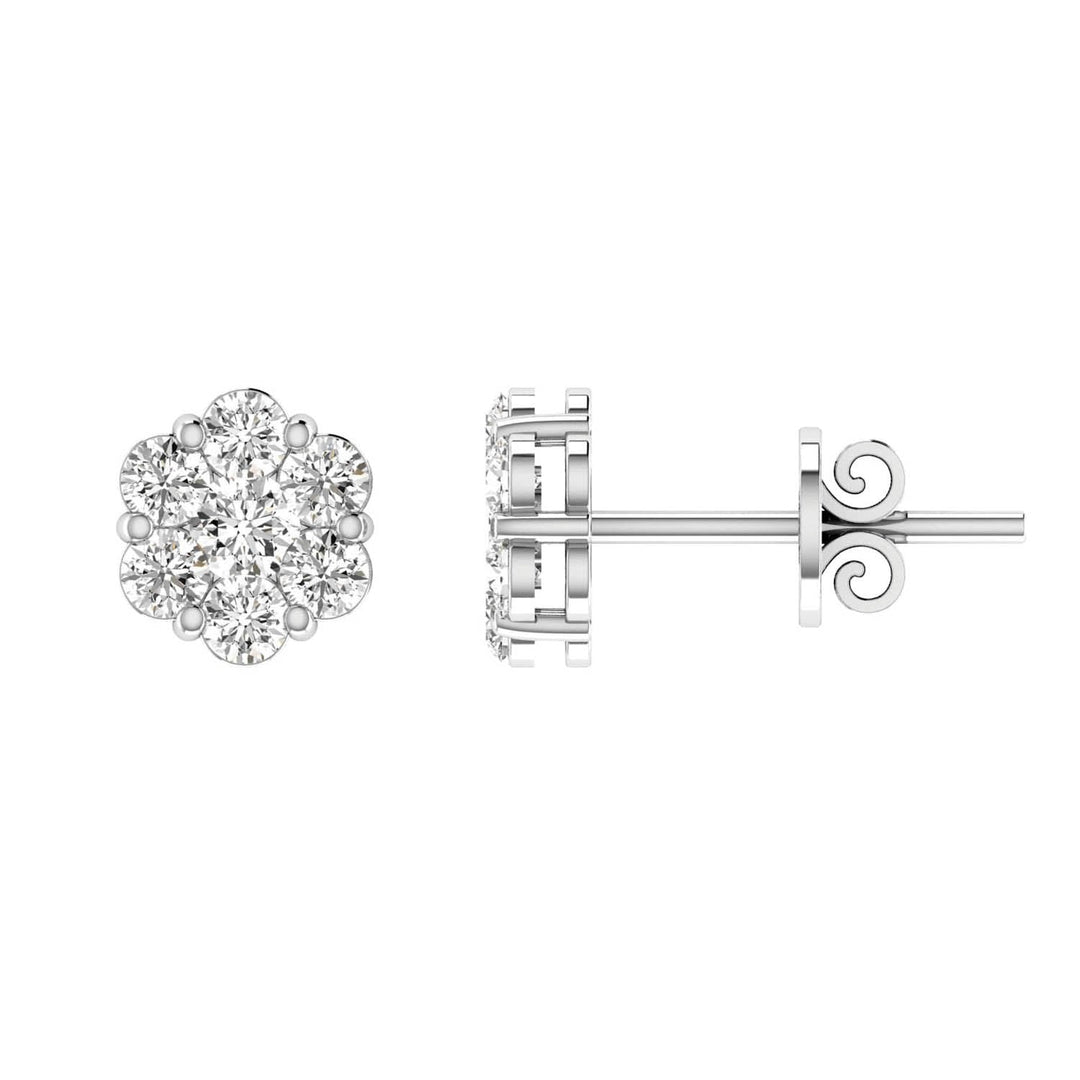 Cluster Stud Diamond Earrings with 0.10ct Diamonds in 9K White Gold - RJ9WECLUS10GH