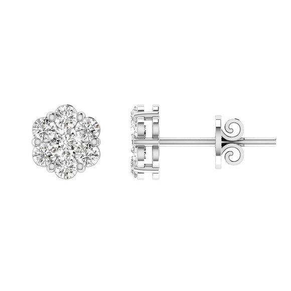 Cluster Stud Diamond Earrings with 0.15ct Diamonds in 9K White Gold - RJ9WECLUS15GH