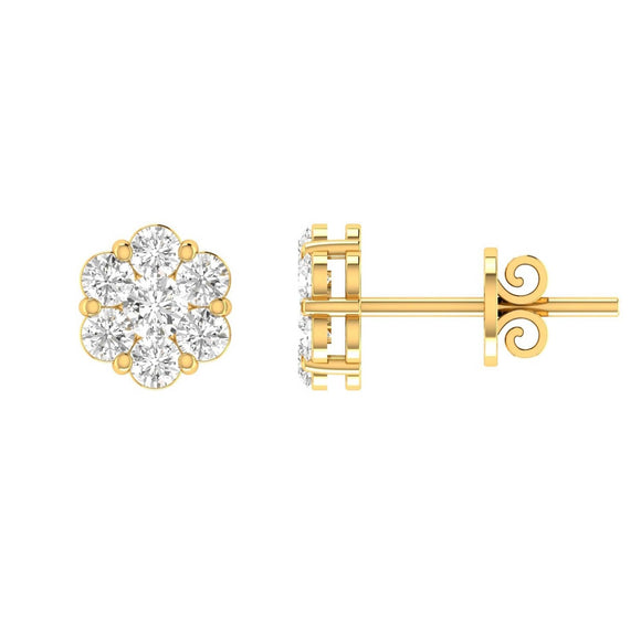 Cluster Stud Diamond Earrings with 0.15ct Diamonds in 9K Yellow Gold - RJ9YECLUS15GH