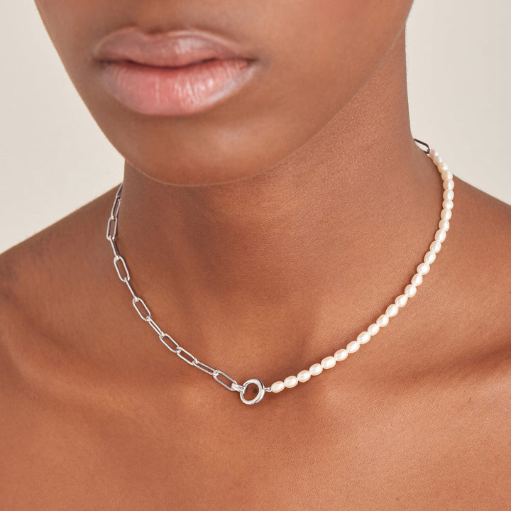 Ania Haie Silver Pearl Chunky Link Chain Necklace N043-01H