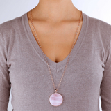 Bronzallure Alba Stone Maxi Disc Long Necklace Pink Mother of Pearl WSBZ00708.PM