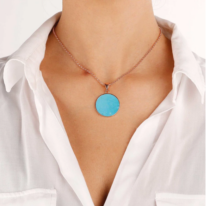 Bronzallure Alba Medium Stone Disc Pendant Necklace Amazonite WSBZ00702.MG