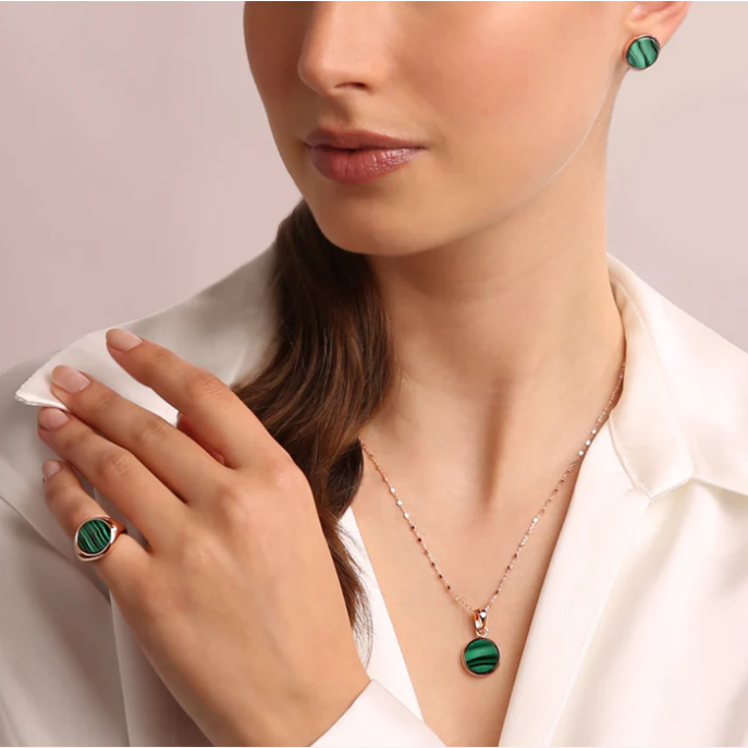 Bronzallure Alba Stone Mini Disc Pendant Necklace Malachite WSBZ01022.GM