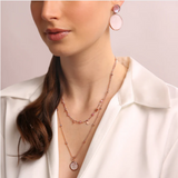 Bronzallure Alba Two Strands Necklace with Natural White Mother of Pearl Stone and Golden Rose Hearts WSBZ01793. WM