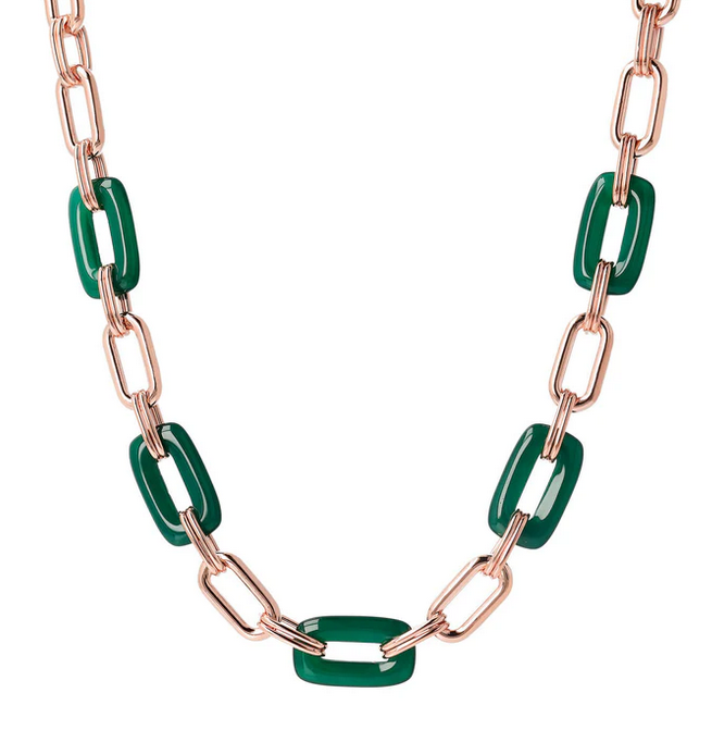 Bronzallure Variegata Green Agate Link Necklace 48.3CM WSBZ01737.GAG