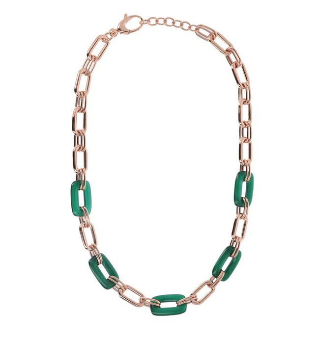 Bronzallure Variegata Green Agate Link Necklace 48.3CM WSBZ01737.GAG