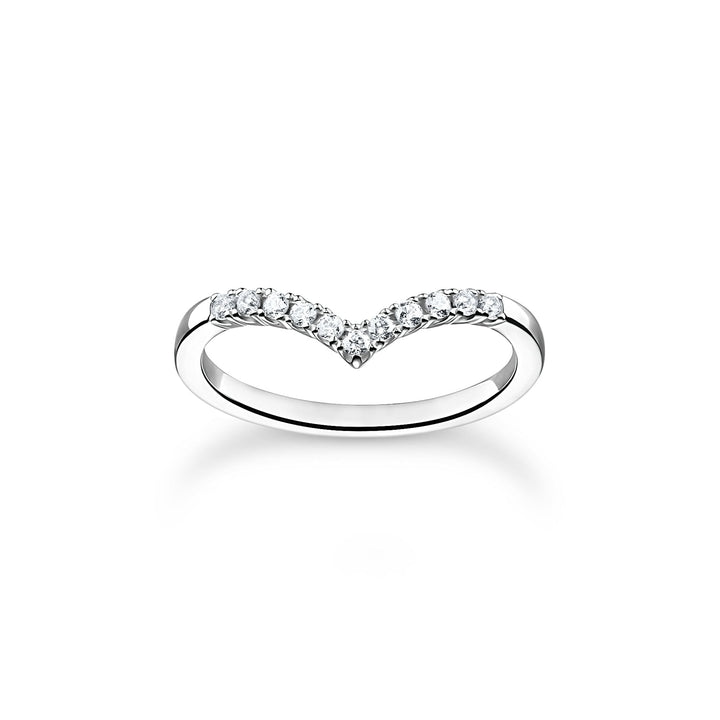 Ring V-shape with white stones silver