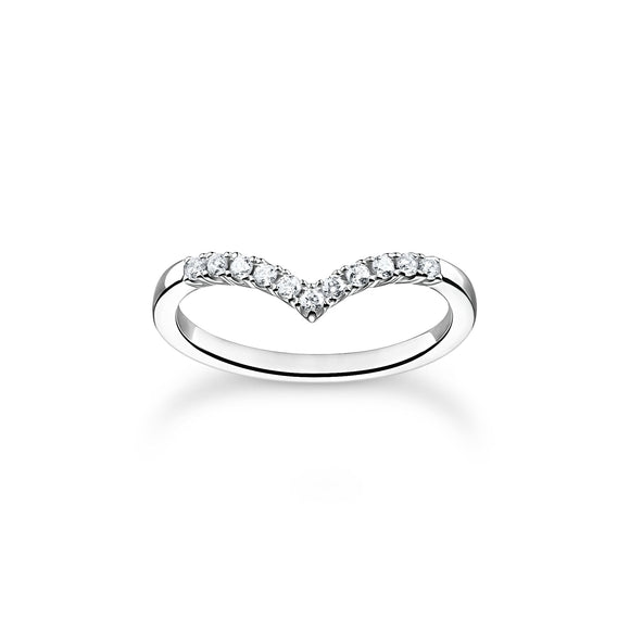 Ring V-shape with white stones silver