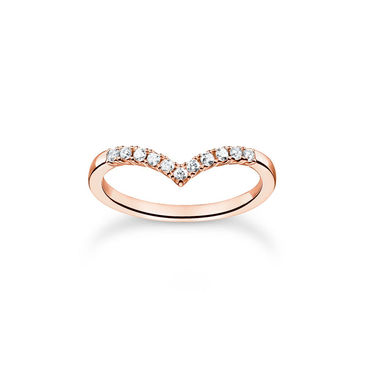 Ring V-shape with white stones rose gold