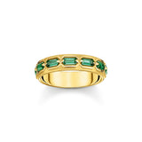 THOMAS SABO Gold Plated Ring in Crocodile Design with Green Stones TR2423GY