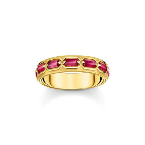 THOMAS SABO Gold Plated Band Ring in Crocodile Design with Red Stones TR2423RY